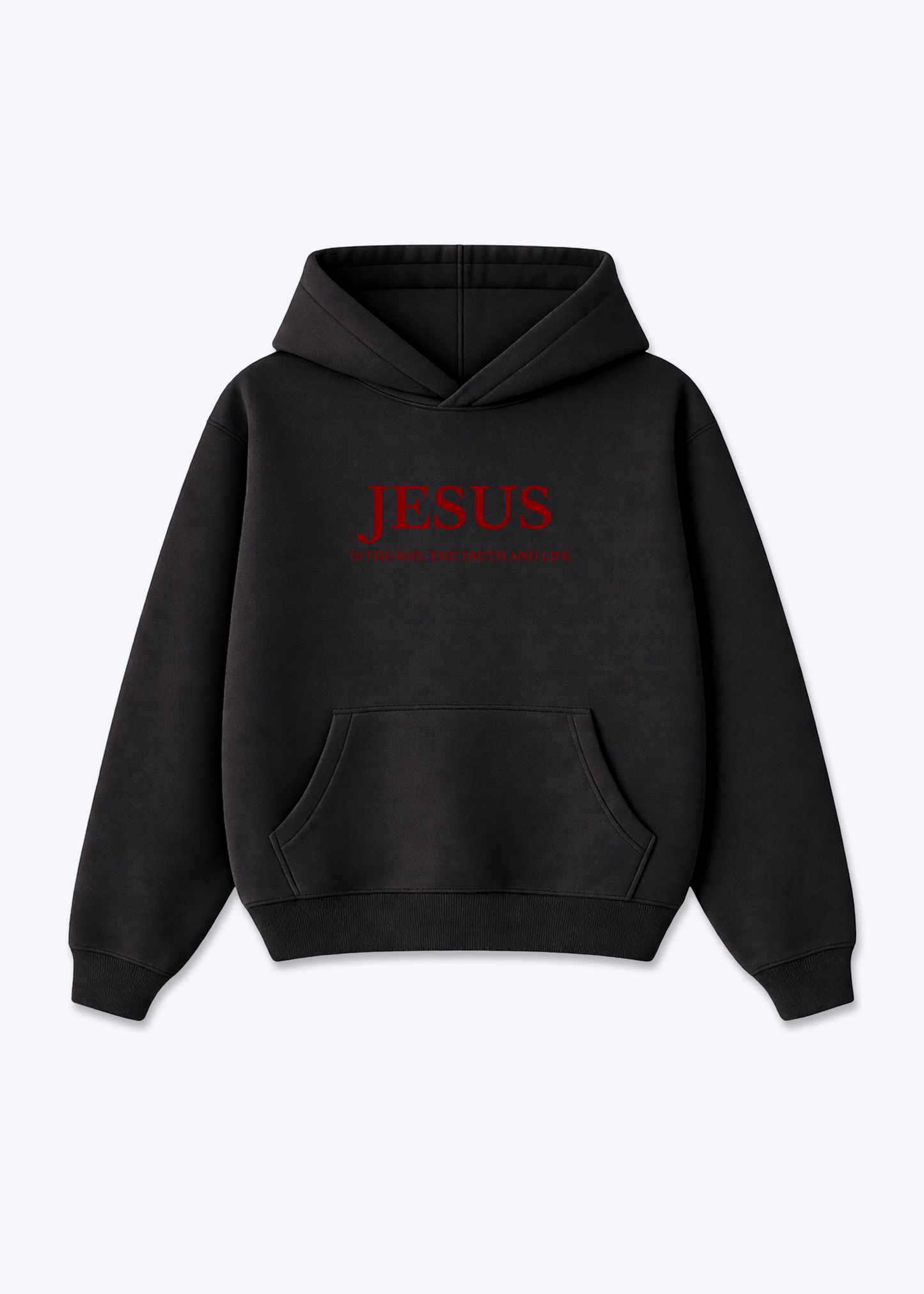 JESUS IS THE WAY FRONTPRINT OVERSIZED HOODIE - Black Front (Designed)