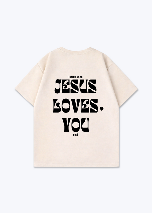 Jesus Loves You Oversized Shirt - Beige Back (Designed)