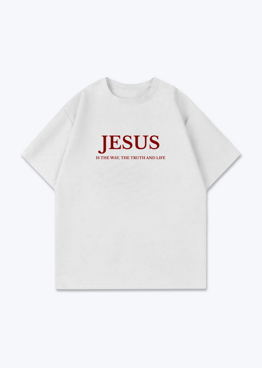 JESUS IS THE WAY FRONTPRINT OVERSIZED SHIRT - White Front (Designed)