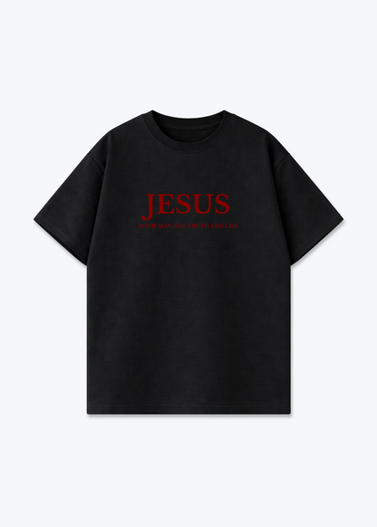 JESUS IS THE WAY FRONTPRINT OVERSIZED SHIRT - Black Front (Designed)