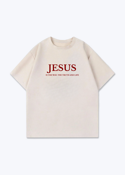 JESUS IS THE WAY FRONTPRINT OVERSIZED SHIRT - Beige Front (Designed)