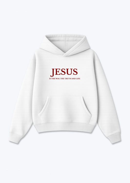 JESUS IS THE WAY FRONTPRINT OVERSIZED HOODIE - White Front (Designed)