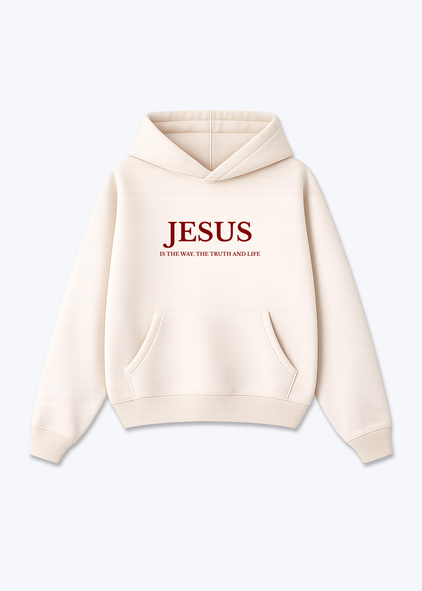 JESUS IS THE WAY FRONTPRINT OVERSIZED HOODIE - Beige Front (Designed)